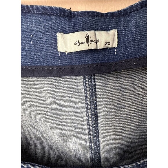 Agnes Orinda Denim Overall Dress Womens 2X Blue Distressed Raw Hem Jean Skirt - Picture 2 of 8